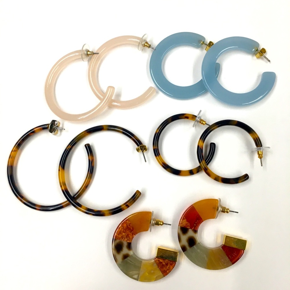 J Crew Hoop Earrings Bundle (5) Tortoise Brown Pink Green